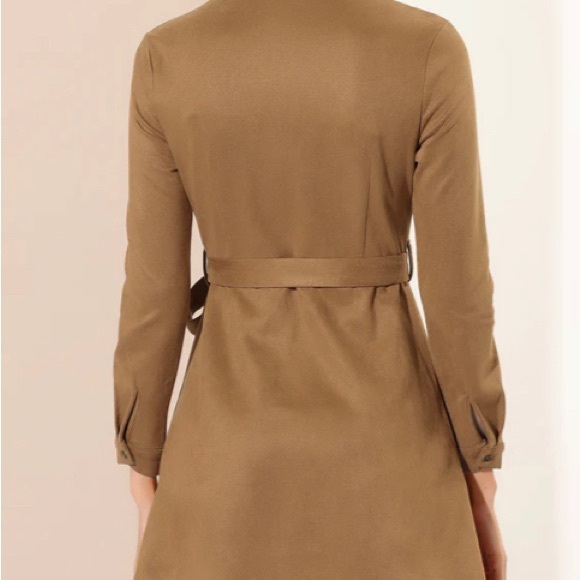 NWT Faux Suede Allegra K long sleeve belted shirt dress camel size L - Picture 2 of 8